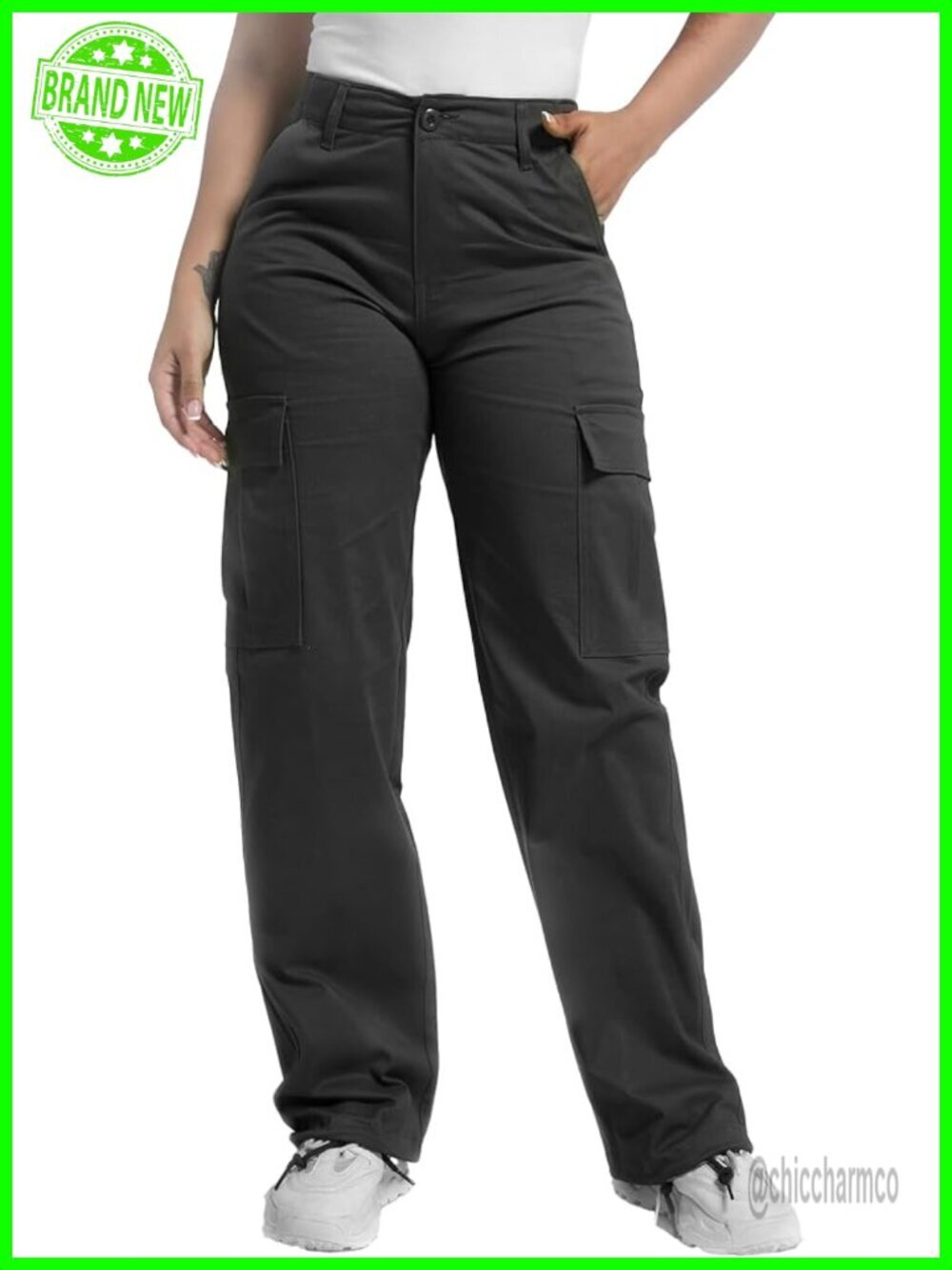 Baggy Cargo Pants Relaxed Fit Cotton Hiking 6 Pockets Straight Wide Leg